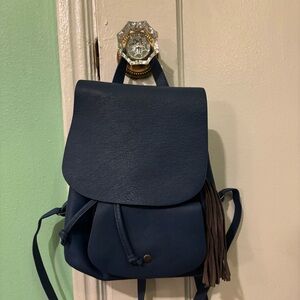 Navy Blue Leather Mini Backpack